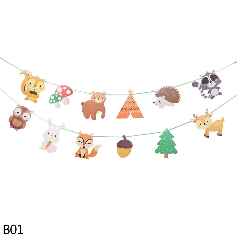 Mehrfarbige Wimpelkette aus Papier mit Waldtieren als Party-Dekoration für Babyparty und Geburtstag - Bild 1