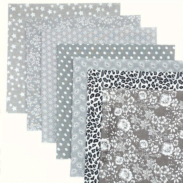 WENYUYA 7 Stück graue Fat Quarter Steppstoff Set, vorgeschnittene quadratische Patchwork-Stoffe zum Selbernähen, B/B/B: 25 x 25 x 25 cm - Bild 1