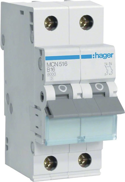 Hager Leitungsschutzschalter MCN516 2-polig 16A Weiß B/T/H: 3,5 x 7,0 x 8,3 cm - Bild 1