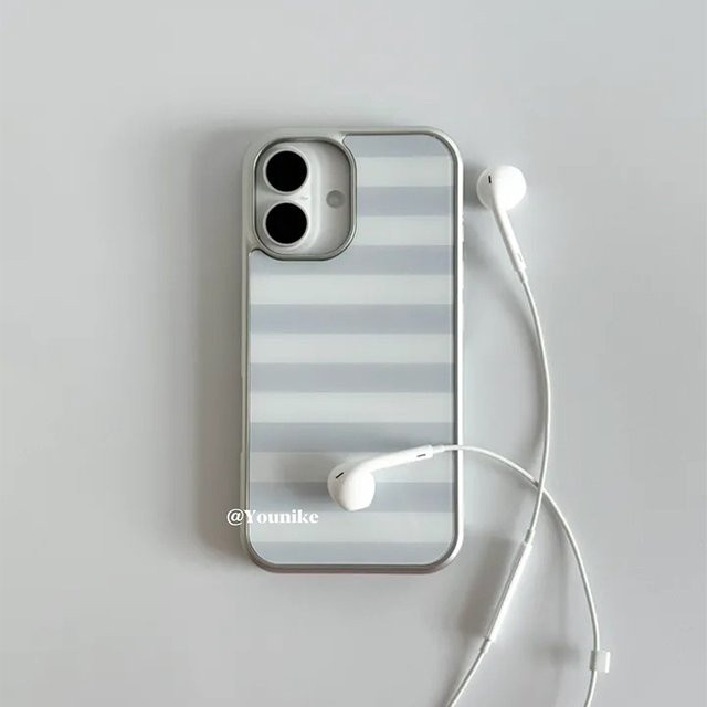 Koreanische Handyhülle für Apple iPhone in Grau-Weiß Gestreift als Rückseiten-Cover für verschiedene Modelle - Bild 1