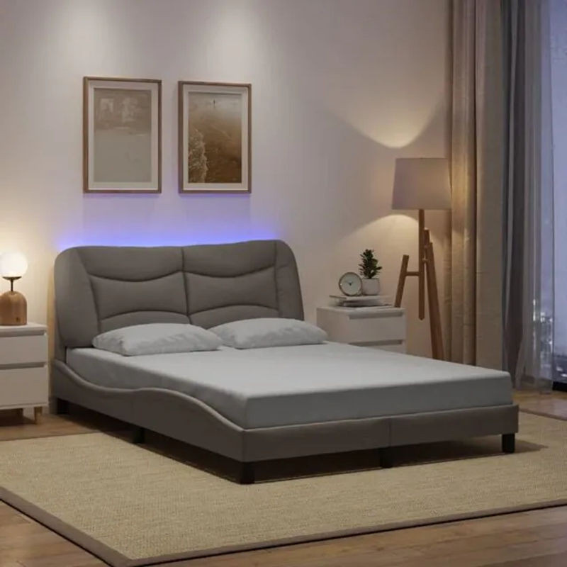 Modernes Polsterbett Hvar mit LED von Vidaxl in Taupe Meliert, B/T: 140 x 190 cm - Bild 1