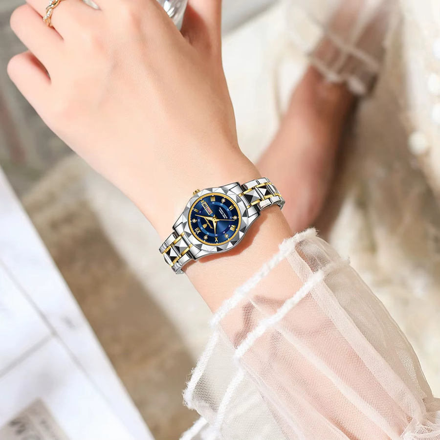 POEDAGAR Armbanduhr Edelstahl, Quarz, Blau, Damen - Bild 5