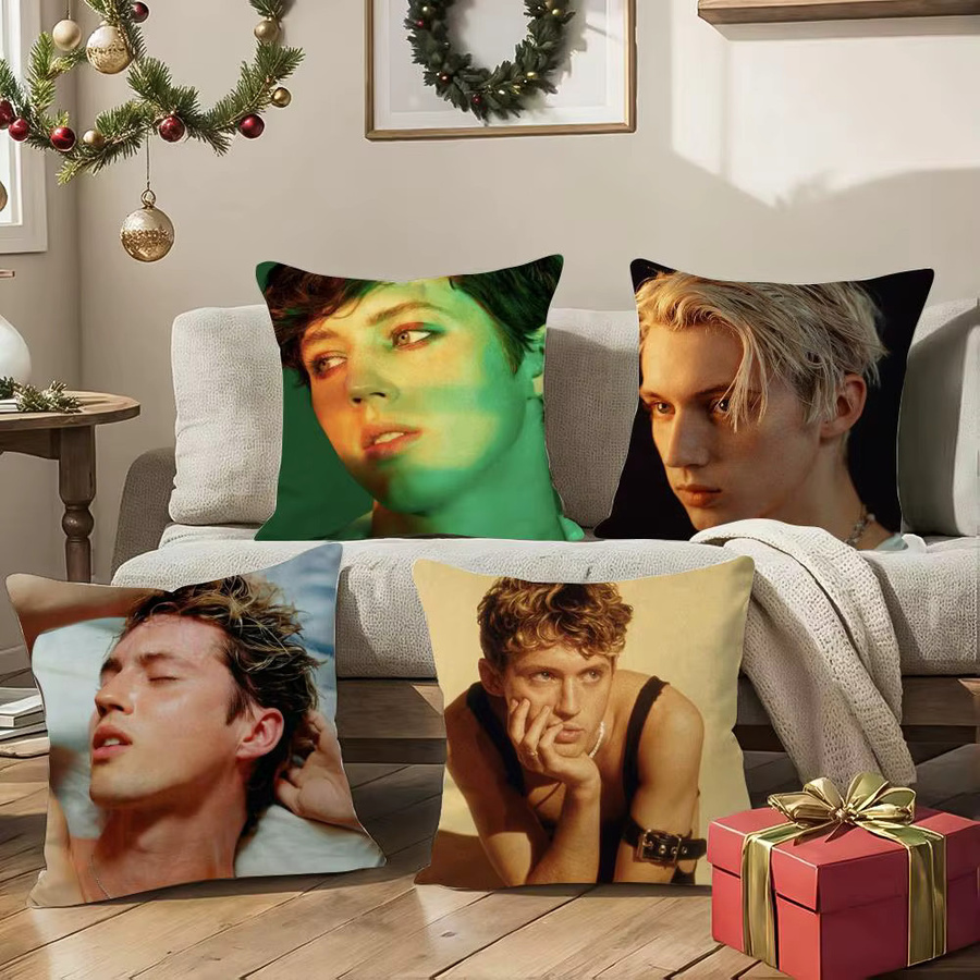 Singer T-Troye S-Sivan Kissenbezug aus Plüsch mit grafischem Weihnachtsmuster, Schwarz und Grün, B/T/H: 30 x 30 x 0 cm - Bild 4