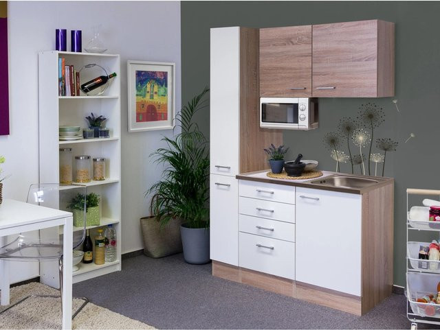 Flex-Well Classic Singleküche Florida Weiß-Sonoma Eiche, Breite: 130 cm - Bild 1