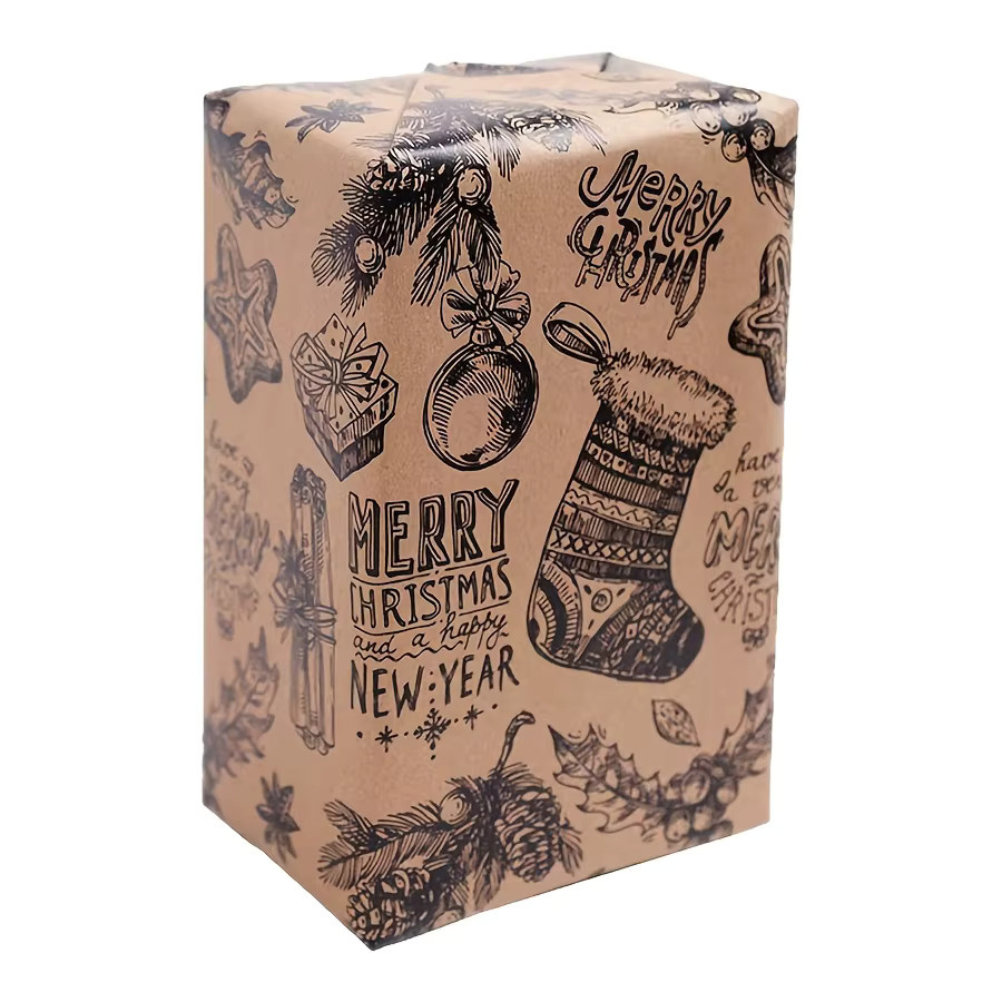 Weihnachts-Geschenkpapier mit Kiefernbaummuster in Braun, reißfeste Kraftpapier-Rolle für deine Weihnachtsdekoration - Bild 4