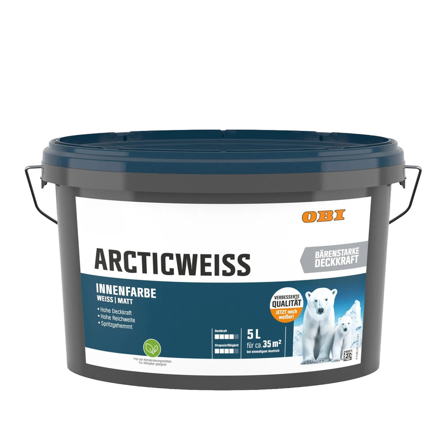 OBI Wandfarbe Arcticweiss Weiß Matt 5 l - Bild 2