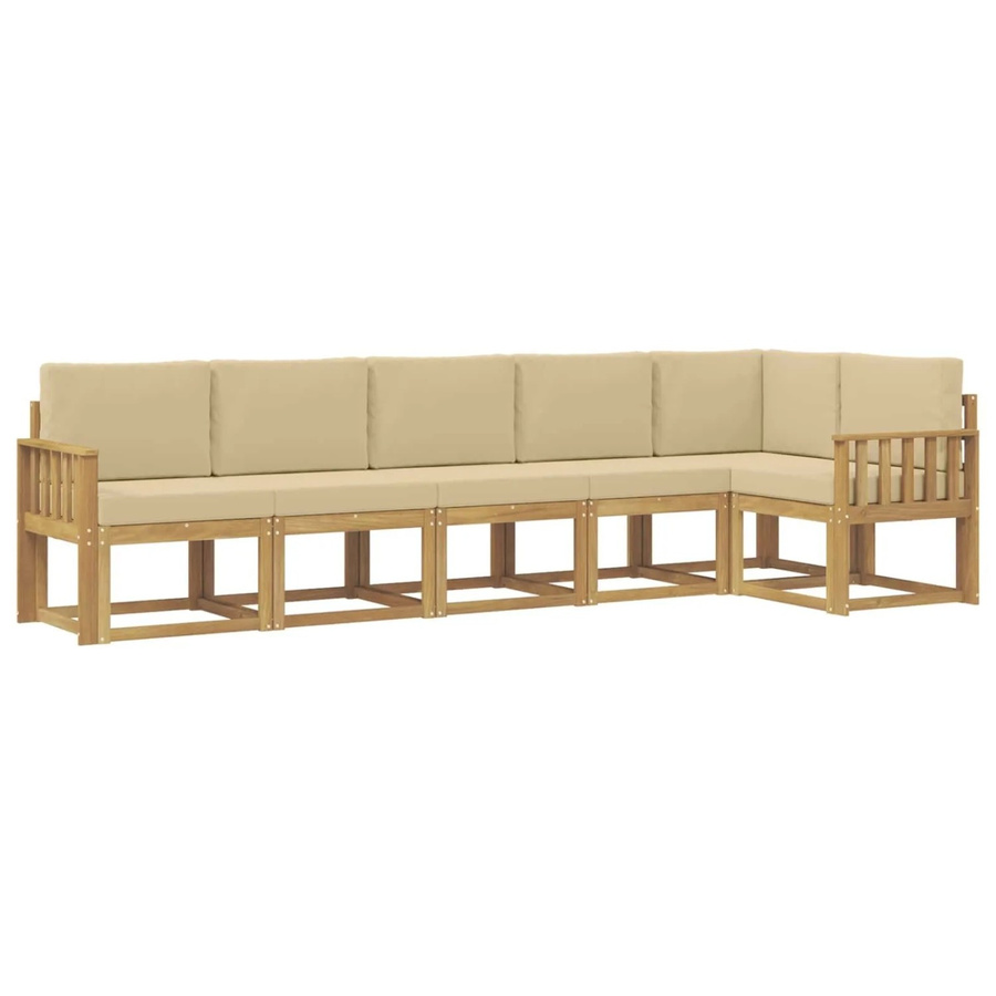 vidaXL 6-teilige Outdoor-Sofagarnitur in L-Form aus Akazienholz mit Kissen in Weiß und Beige - Bild 2