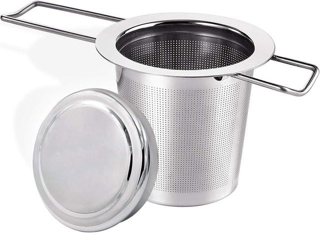 CosyHome Teesieb aus Edelstahl mit Deckel und Griffen in Weiß und Silber - Bild 1