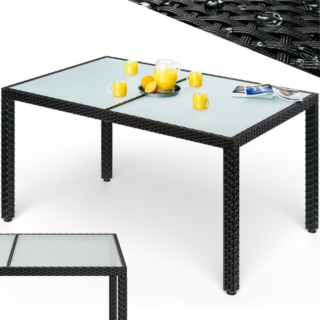 CASARIA® Polyrattan Gartentisch mit Glasplatte in Schwarz, B/T/H: 150 x 90 x 75 cm - Bild 1