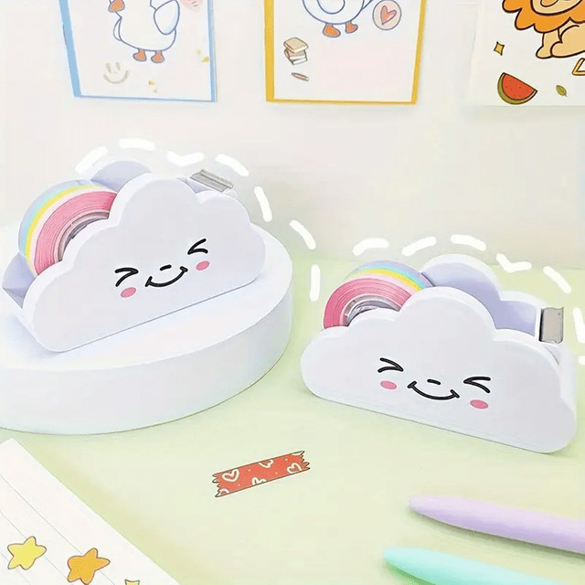 Happy Cloud Washi Tape Machine Set mit Regenbogen-Klebebandrollen in Multicolor und Weiß aus Kunststoff für Büro und Schule - Bild 1