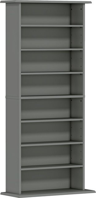 HOMCOM CD- und DVD-Aufbewahrung in Grau mit 8 Fächern und 6 verstellbaren Einlegeböden, Multimedia-Regal für Wohnzimmer oder Schlafzimmer, B/T/H: 58 x 24 x 126,3 cm - Bild 1