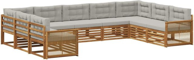 vidaXL Outdoor-Sofagarnitur in U-Form aus Akazienholz mit Kissen, Hellgrau - Bild 1