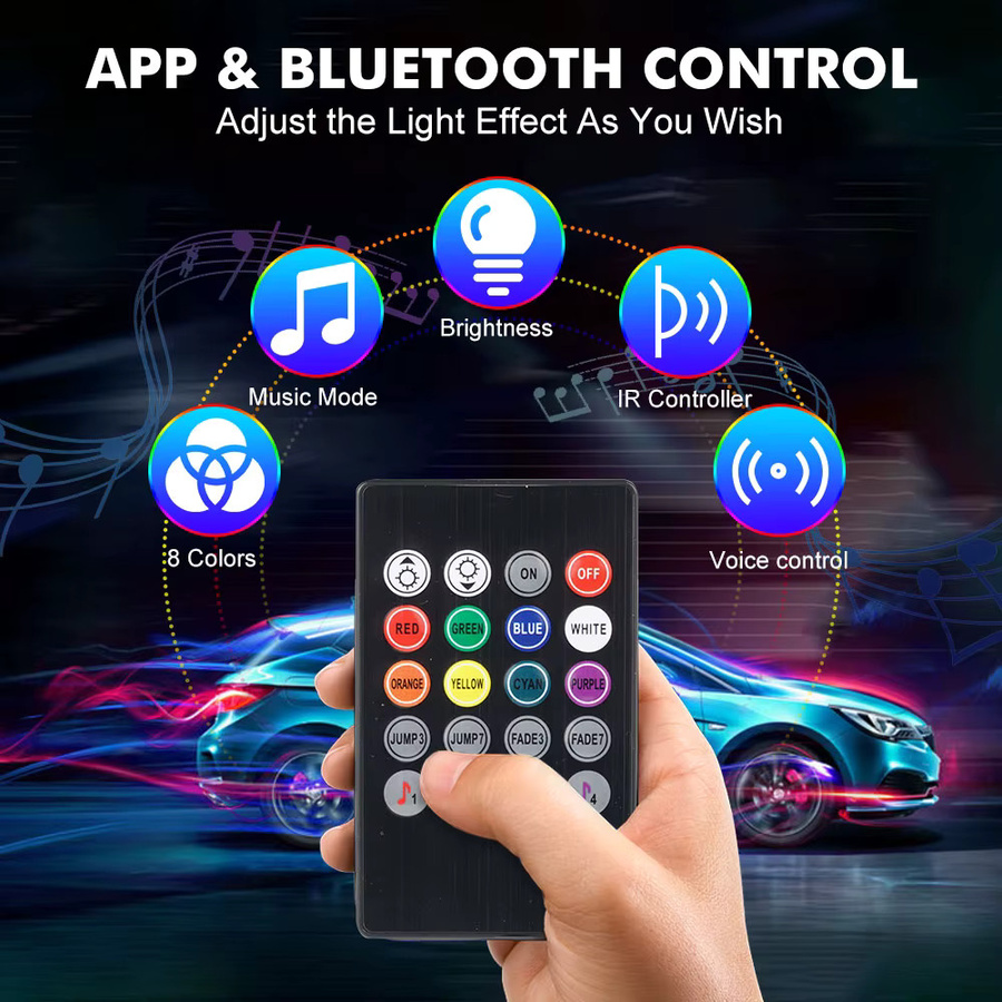Bevinsee RGB LED Auto-Fußraumbeleuchtung und Unterbodenbeleuchtung mit Musik-Synchronisation, Mehrfarbig, USB und 12V Dual-Stromversorgung inklusive Fernbedienung - Bild 2