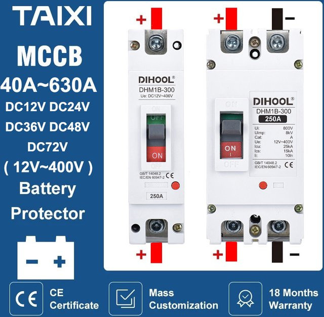 Taixi MCCB Gleichstrom Kompakt-Leistungsschalter für Batterie und Auto, 12V 24V 48V 72V, Farbe: Weiß - Bild 1