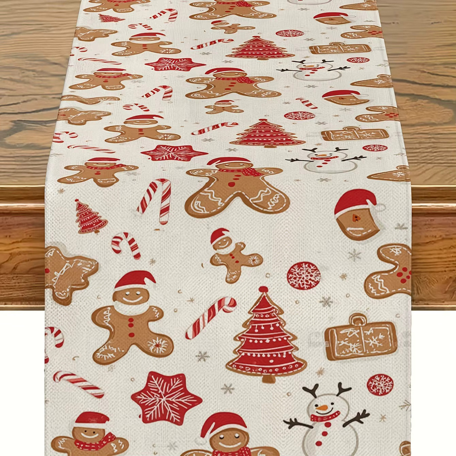 JIT Weihnachts-Tischläufer mit Lebkuchen-Print, rechteckig, mehrfarbig - Bild 6