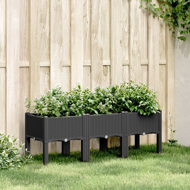 vidaXL Pflanzkasten mit Beinen aus Polypropylen, Schwarz, B/T/H: 120 x 40 x 42 cm - Bild 3