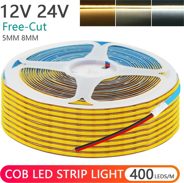 HAGAHA COB LED Streifen Warmweiß mit hoher Dichte, flexibler LED Band für Home Decor, 12V, 2-Pin Draht, schneidbar - Bild 1