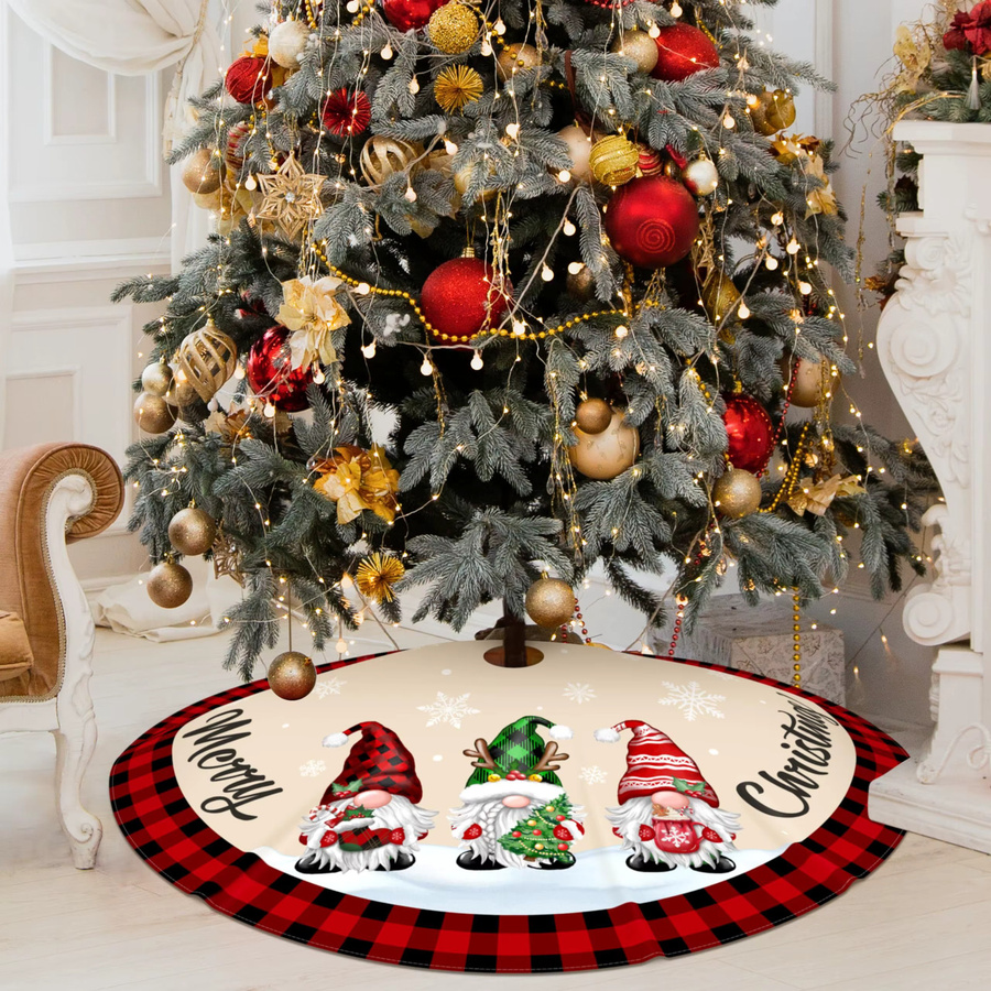 VIKAMA Weihnachtsbaumrock in rot und schwarz kariert aus Textil für deine Weihnachtsdekoration - Bild 3