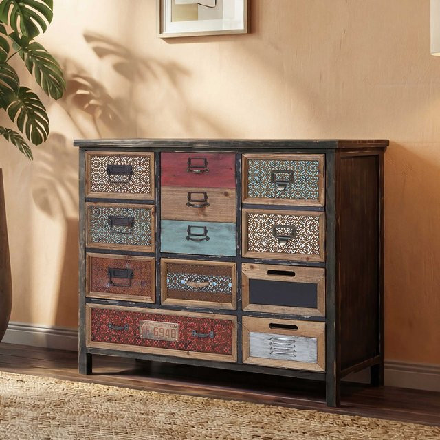 Apotheker-Schrank MCW A43 Kommode aus massivem Tannenholz in Vintage Shabby-Look, Farbe Multicolor, B/H/T: 84 x 90 x 32 cm - Bild 1