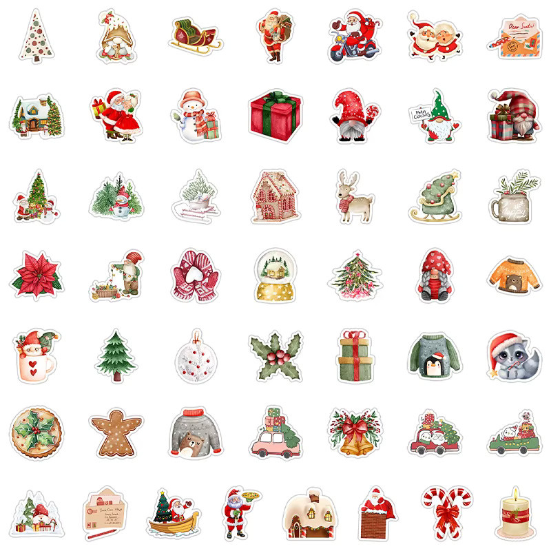 50 Stück Weihnachtliche Aufkleber Set mit Weihnachtsmann und Schneemann in Multicolor für Scrapbooking und Dekorationen - Bild 2