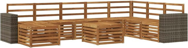 vidaXL Outdoor-Sofagarnitur aus Massivholz Akazie in Braun, 9-teiliges Set im modernen Latten-Design - Bild 1