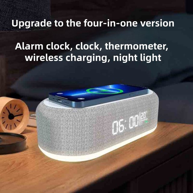 Bytelike 4-in-1 Nachttischlampe in Weiß mit 15W kabellosem Ladegerät, Wecker und dimmbarer Touch-Funktion - Bild 1