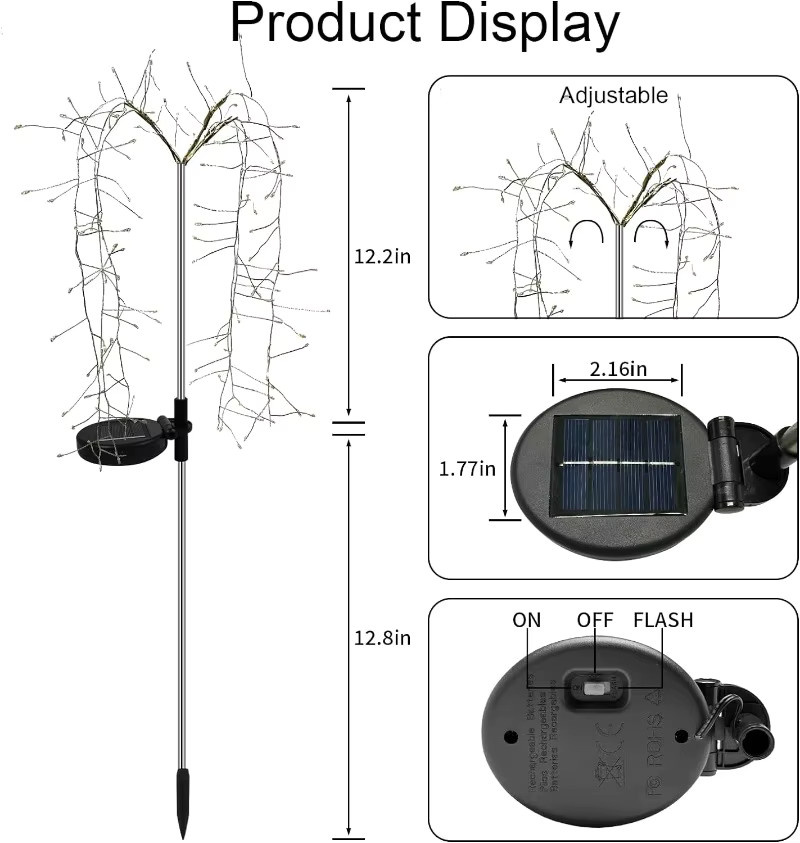 OKAL RED EAST Solar-Feuerwerkslichter in Weidenform für den Außenbereich, Warmweiß, IP65, 8 Beleuchtungsmodi für Garten und Hof - Bild 6