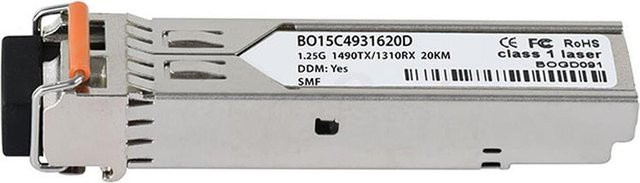Apresia BlueOptics BO15C4931620D SFP Transceiver H-BX20-SFP/I-D, LC-Simplex, 1000BASE-BX-D, Singlemode Fiber, TX1490nm/RX1310nm, 10KM, DDM, Farbe: Silber - Bild 1