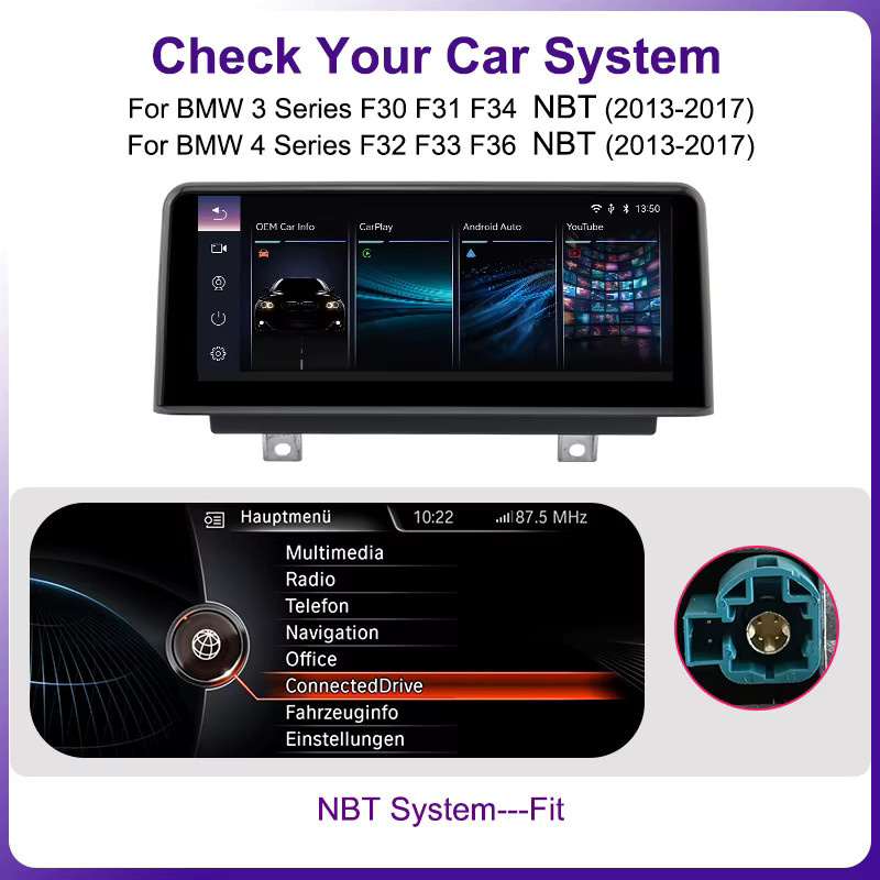 AUTOTOP 10,25 Zoll Linux Wireless CarPlay Android Auto Autoradio mit Mirror Link für BMW 3er und 4er Serie F30 F31 F32 F34 F36 NBT System 2013-2017 in Schwarz - Bild 3