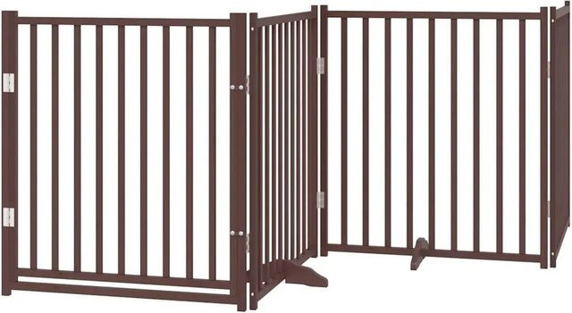 vidaXL Hundetor aus Tannenholz, 4-teilig faltbar mit Tür, Farbe Braun Eiche, Breite: 320 cm - Bild 1