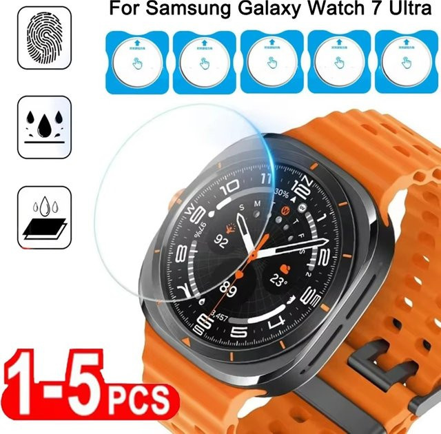Samsung Galaxy Watch 7 und Watch 7 Ultra Displayschutzfolie aus 9H gehärtetem Glas, transparent, inklusive Ausrichtungswerkzeug für einfache Installation - Bild 1