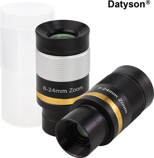 Datyson HD-Zoom-Okular mit 8–24 mm Weitwinkel und mehrfach beschichtetem Objektiv für astronomische Teleskope, 1,25 Zoll (31,7 mm) Schnittstelle, Schwarz/Silber - Bild 1