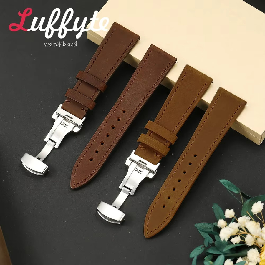 luffyte Uhrenarmband Leder, Herren, 18mm 20mm 22mm, Schmetterlingsschnalle - Bild 1
