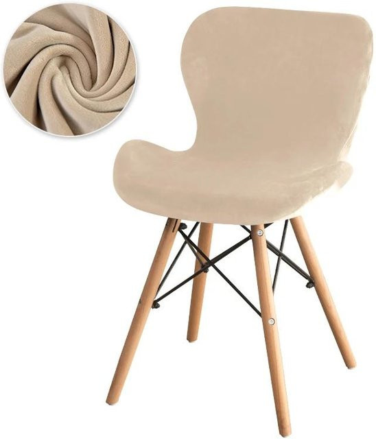 Yiran Furniture Schmetterlingsstuhlbezug aus Samt in Beige, dehnbarer Überwurf für Esszimmerhocker und Akzentstühle, waschbar - Bild 1