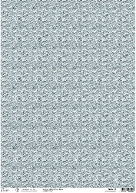 Ciao Bella Motiv-Strohseide Elegance of Blue Gravierte Blüten in Blau A3 - Bild 1