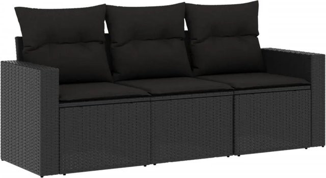 vidaXL 3-tlg Garten-Sofagarnitur in L-Form mit Kissen, Schwarz, Poly Rattan und Metallrahmen - Bild 1