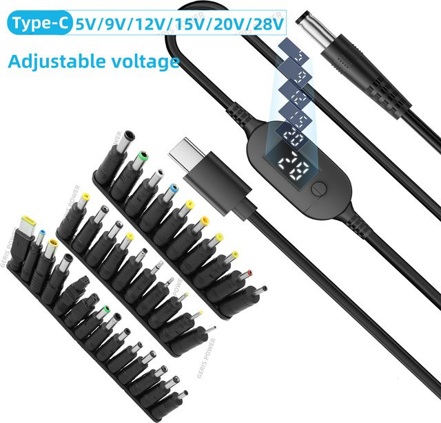 Geris Power 34-teiliges Universal DC AC Netzteil Adapter Set mit USB-C auf 5,5x2,5mm Stecker, 140W, Schwarz - Bild 1