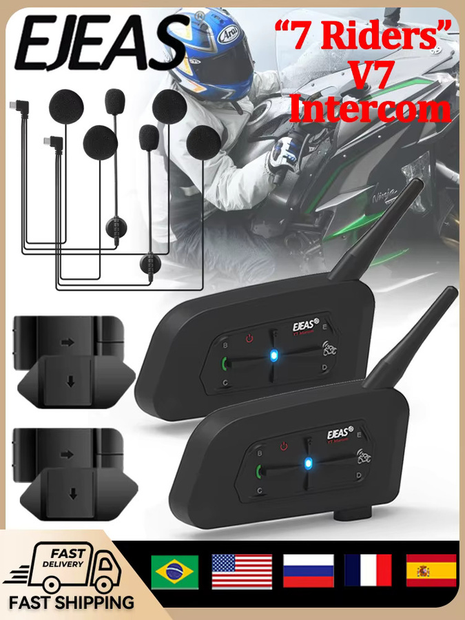 EJEAS V7 Motorradhelm Bluetooth-Gegensprechanlage Headset mit Bluetooth 5.1 für bis zu 7 Personen, IP65 wasserdicht, Schwarz - Bild 5
