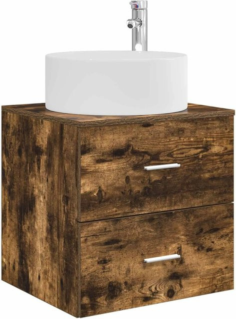 vidaXL Wandmontierter Waschtisch in Räuchereiche, Modernes Badezimmer-Unterschrank-Design mit Schubladen, Braun, B: 49,5 cm, T: 44,5 cm, H: 65,5 cm - Bild 1