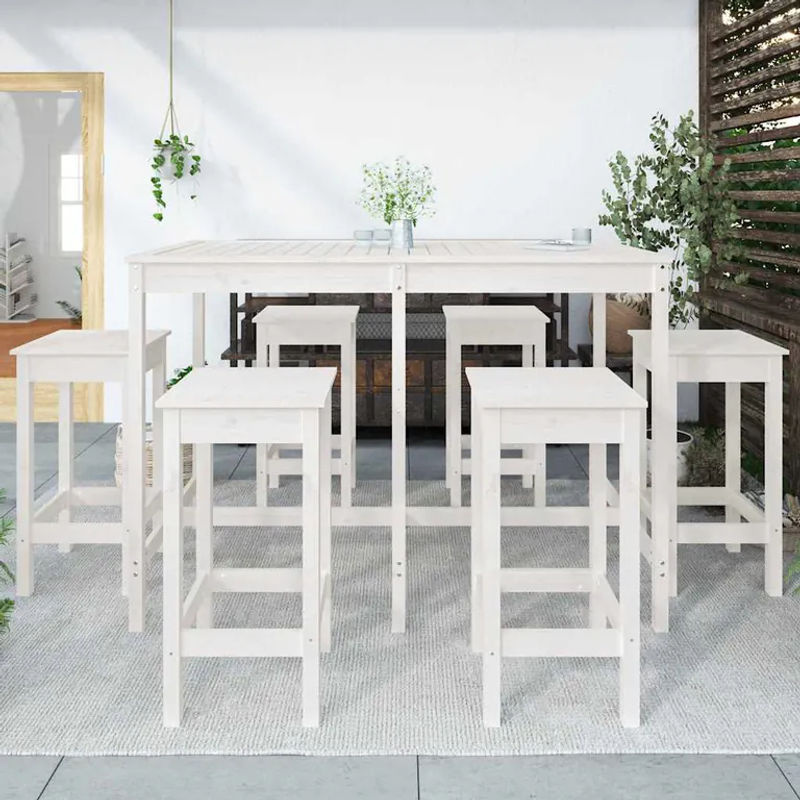 Vidaxl Garten-Bar-Möbelgarnitur aus Kiefernholz in Weiß, 7-teiliges Set im skandinavischen Design - Bild 2