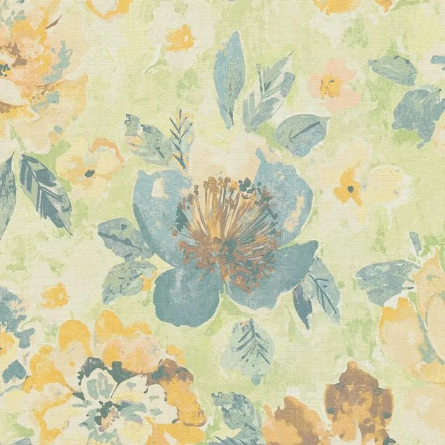 PROFHOME Tapete Blumen Aquarell-Stil Floral in Grün, Gelb, Blau und Orange, Vlies, Matt, Breite: 0,53 m, Länge: 10,05 m - Bild 1