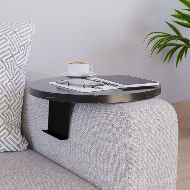 en.casa Sofatablett Kuleskyd in Schwarz mit Marmoroptik, rund, Durchmesser: 34 cm - Bild 1