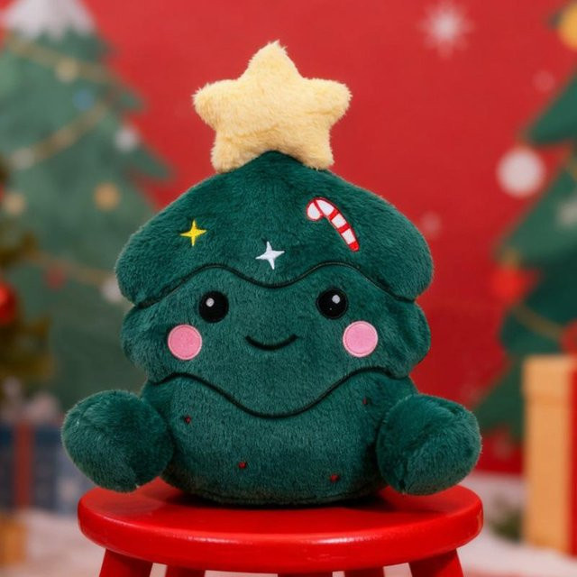 Yiran Health & Beauty Weihnachts-Plüschkissen mit Schneemann, Lebkuchen und Weihnachtsbaum, Grün, Durchmesser: 50 cm - Bild 1