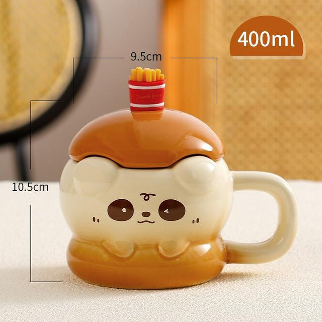 Keramiktasse Hamburger Hund mit Deckel und Löffel von Yiran Furniture, Mehrfarbig, 400 ml - Bild 1