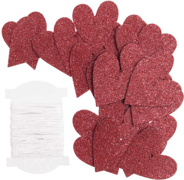 Rico Design Paper Poetry Papieranhänger Herzen in Rot mit Glitter, 24 Stück, B: 3 cm, H: 3,5 cm - Bild 1