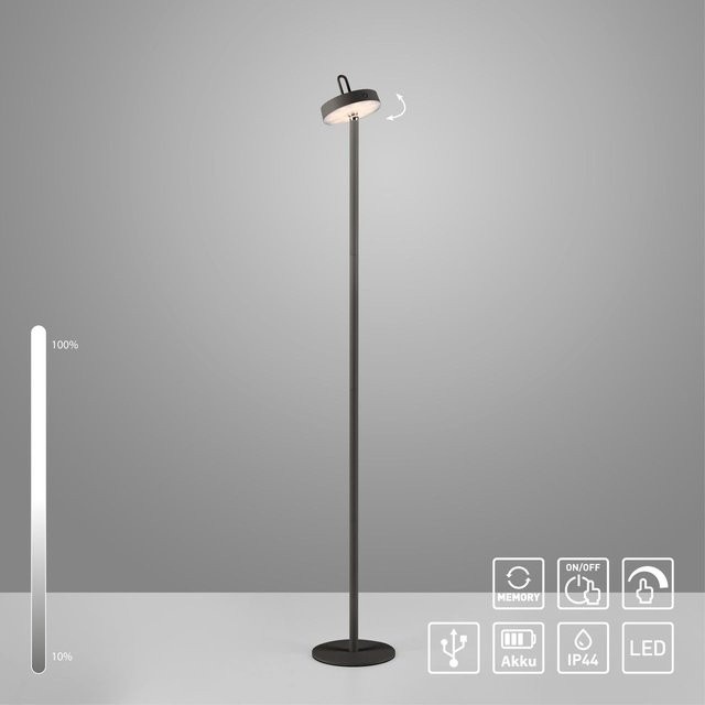 Just Light LED-Akku-Stehleuchte Amag Schwarz dimmbar IP44 Höhe: 125,2 cm, Durchmesser: 18 cm - Bild 2