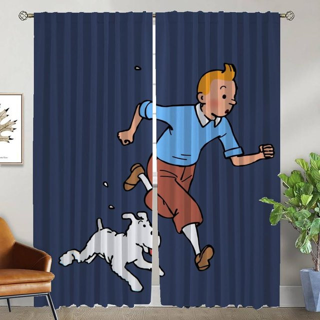 Tim und Struppi Tüll-Vorhang als Raumteiler oder Verdunkelungsvorhang, Weiß, B: 50 cm, H: 70 cm, 2 Stück - Bild 1