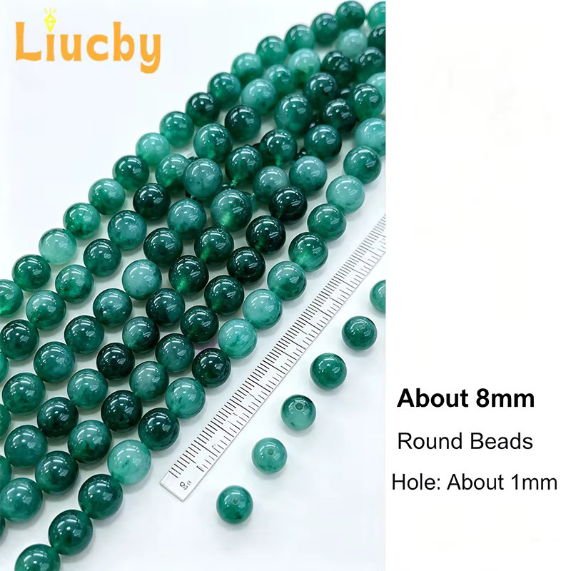 Liucby Perlen, Moos Gras Grün Chalcedon Jade, 15", DIY Halskette Ohrringe - Bild 3