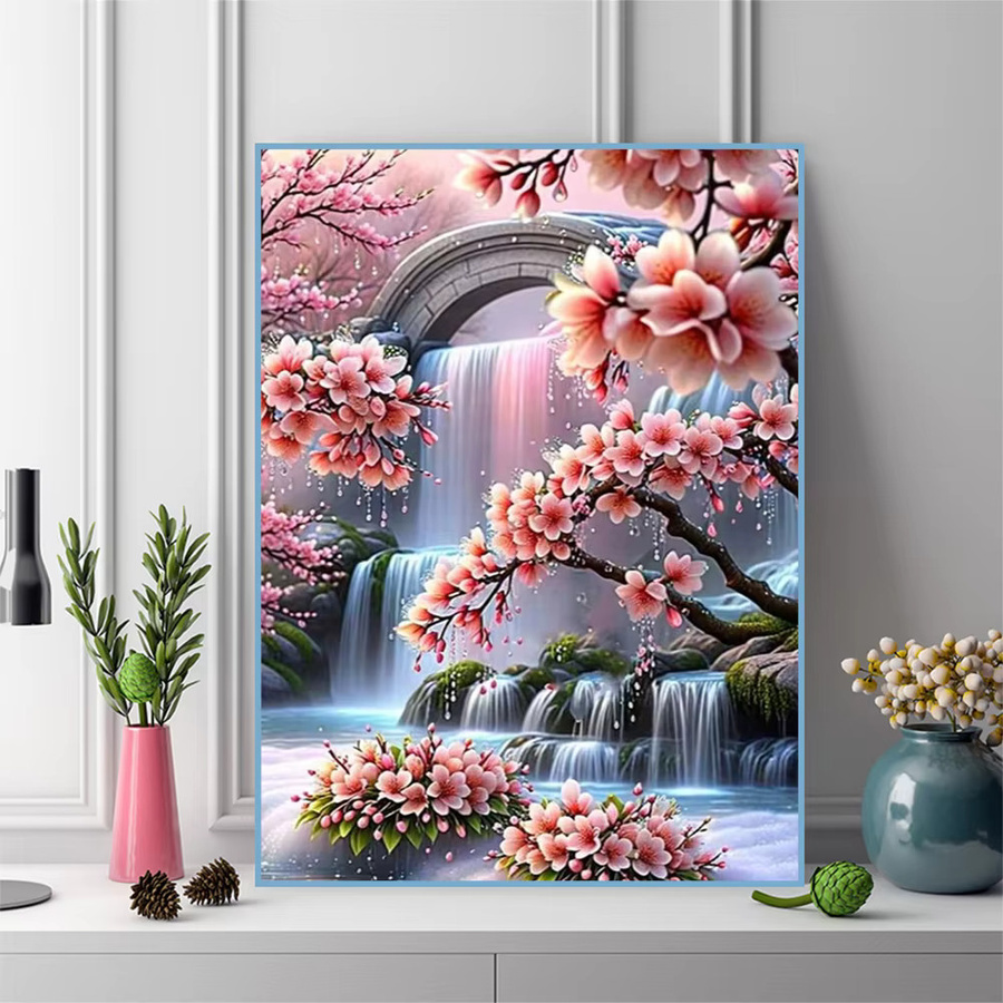 Momoart Diamantmalerei DIY Bild Wasserfall-Landschaft mit Blumen als Strass-Stickerei in Multicolour, B/H: 20 x 30 cm - Bild 3