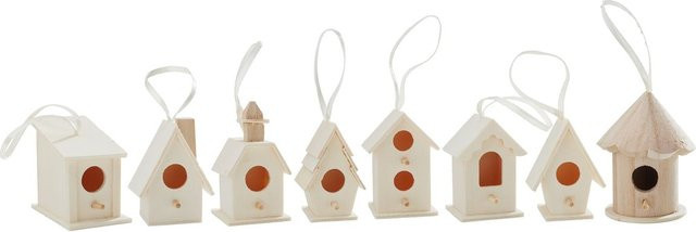VBS Deko-Vogelhäuser Minis 8er-Set aus Rohholz in Beige mit Aufhängeband - Bild 1